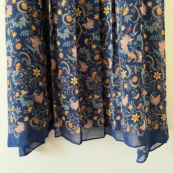 Max Studio Navy Blue Floral Pleated Swing Dress Small - Picture 4 of 9